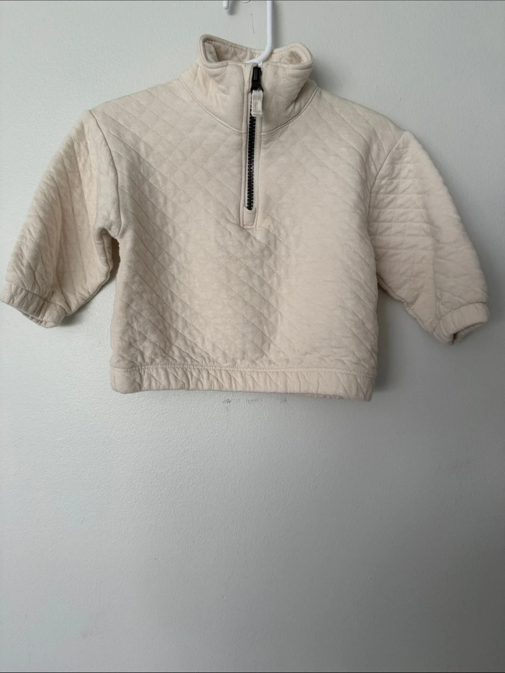 Kids Quilted Half-Zip Pullover - Cream